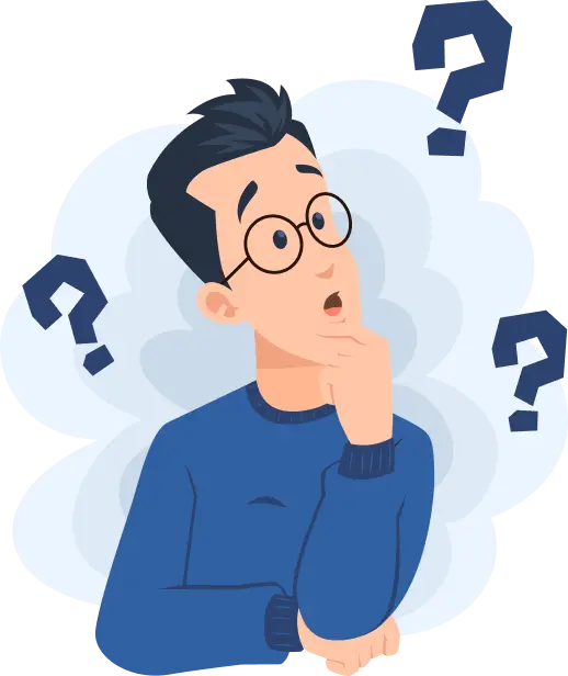 Person thinking with question marks